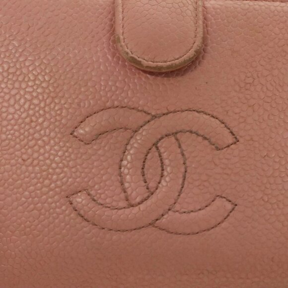 CHANEL Grained Calf Skin COCO Mark Bifold Wallet Pink Gold CC Auth am8671 - Picture 11 of 16